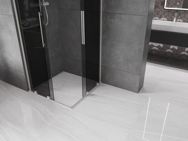 Mexen Velar Duo, cabină de duș cu ușă glisantă 80 x 80 cm, sticlă gri 8 mm, oțel periat, 871-080-080-42-97