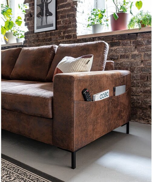 Colțar extensibil din imitație de piele cu șezlong pe partea stângă Miuform Lofty Lilly Vintage, maro