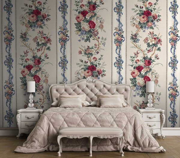 Fototapet Model floral vintage cu panglici, Fototapet flori, Fototapet populare, u71670 - Tapeko.ro