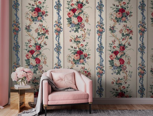 Fototapet Model floral vintage cu panglici, Fototapet flori, Fototapet populare, u71670 - Tapeko.ro