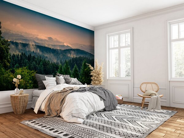 Fototapet Pădure cu ceață și nori, Fototapet designer, Fototapet populare, u72174 - Tapeko.ro