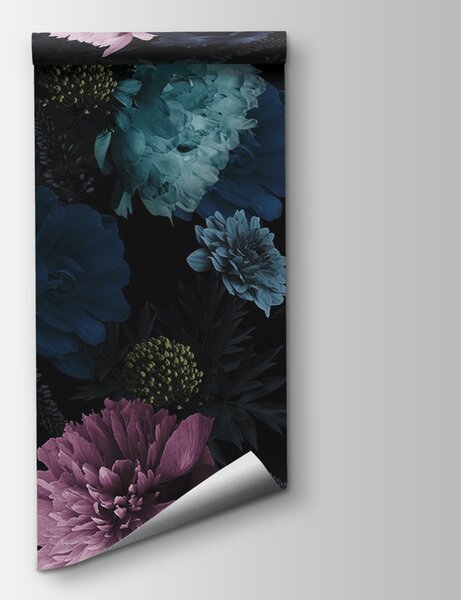 Fototapet Model floral vibrant pe fundal negru, Fototapet bujori, Fototapet populare, u72221 - Tapeko.ro