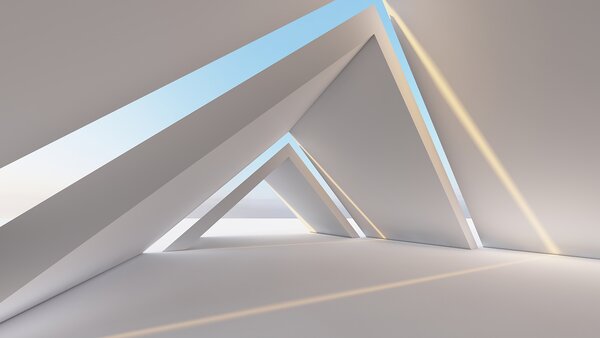 Fototapet Cameră albă cu forme triunghiulare, Fototapet 3D, Fototapet populare, u72279 - Tapeko.ro