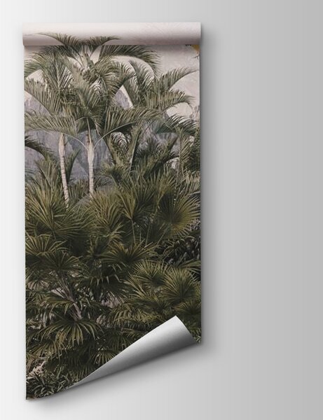 Fototapet Pădure tropicală cu palmieri și o pasăre care zboară, Fototapet jungle, Fototapet populare, u72413 - Tapeko.ro