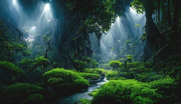 Fototapet Pârâul într-o pădure cu copaci și plante, Fototapet pădure, Fototapet populare, u72430 - Tapeko.ro