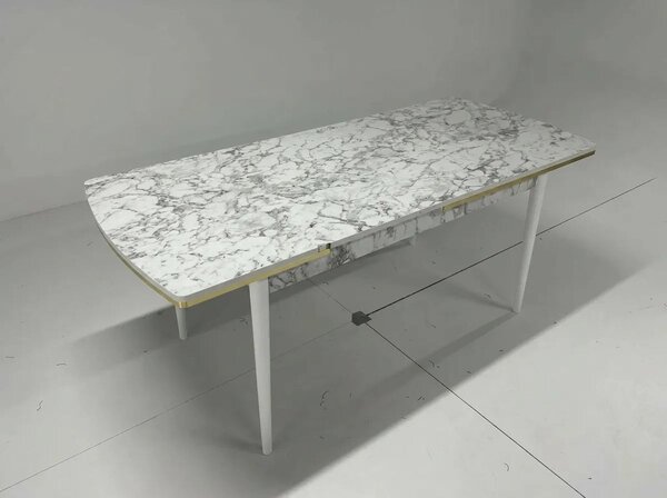Verona Set Masa Extensibila (Marmura Alba) 80x 135 (80 x 178) Si Scaun 6 Buc, Aur Detalii, Horeca, Bucatarie, Living
