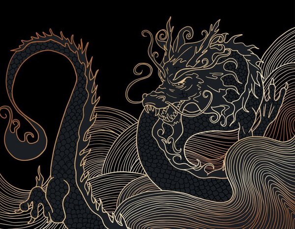 Fototapet Dragon mistic învârtindu-se în întuneric, Fototapet animale, Fototapet populare, u72948 - Tapeko.ro