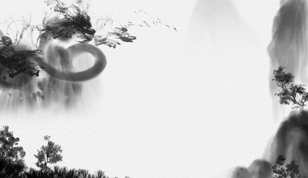 Fototapet Imagine alb-negru a unui dragon, Fototapet designer, Fototapet populare, u72980 - Tapeko.ro