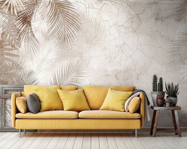 Tapet Glamorous 3D frunze în stil grunge, Fototapet pădure, Fototapet Tropics, u73583 : Uwalls.ro