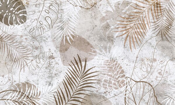 Fototapet Modele botanice elegante în tonuri neutre, Fototapet jungle, Fototapet populare, u73584 - Tapeko.ro