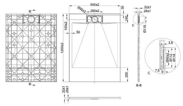 Invena Alvero cădiță de duș dreptunghiulară 120x90 cm alb AK-7B-912