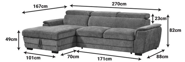 Coltar extensibil pe stanga cu spatiu de depozitare, Dreamora, Alb, 167x270x82 cm