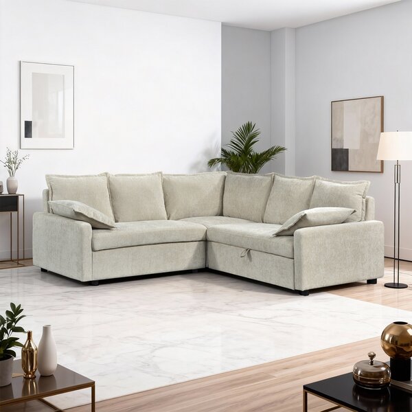 Coltar extensibil, Lounivo, Bej, 215x215x84 cm
