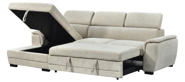 Coltar extensibil pe stanga cu spatiu de depozitare, Dreamora, Alb, 167x270x82 cm