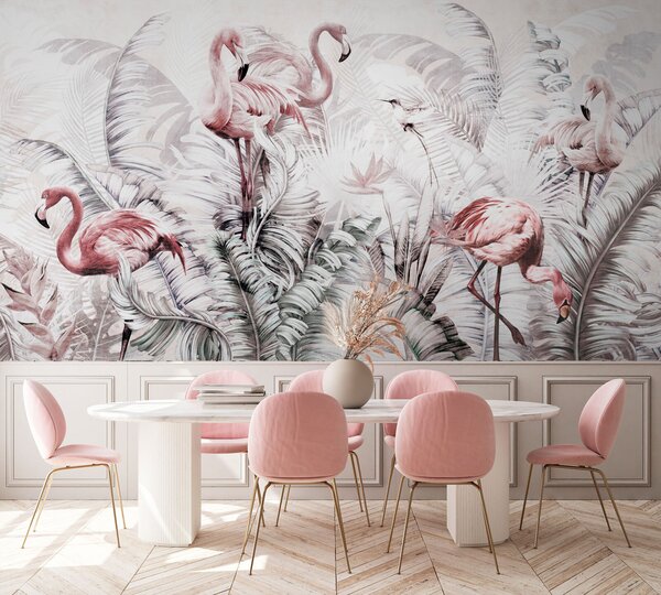 Fototapet Imagine de fundal cu flamingo și păsări, Fototapet designer, Fototapet populare, u73919 - Tapeko.ro