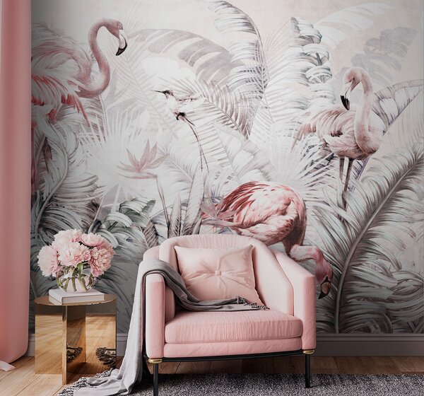 Fototapet Imagine de fundal cu flamingo și păsări, Fototapet designer, Fototapet populare, u73919 - Tapeko.ro