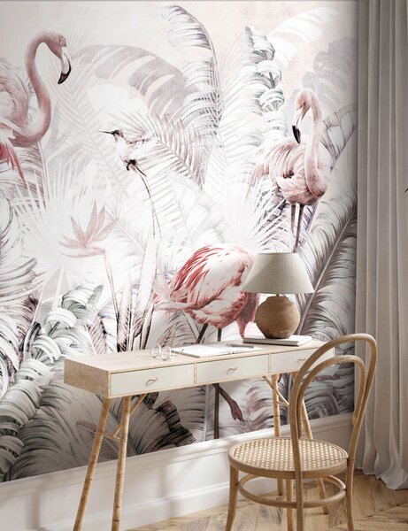 Fototapet Imagine de fundal cu flamingo și păsări, Fototapet designer, Fototapet populare, u73919 - Tapeko.ro