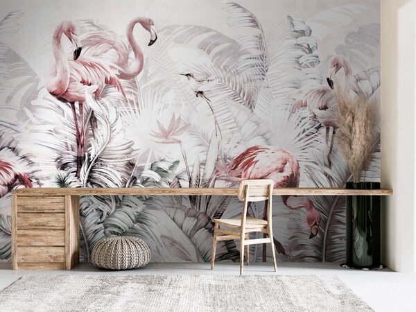 Fototapet Imagine de fundal cu flamingo și păsări, Fototapet designer, Fototapet populare, u73919 - Tapeko.ro