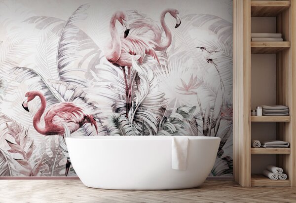 Fototapet Imagine de fundal cu flamingo și păsări, Fototapet designer, Fototapet populare, u73919 - Tapeko.ro