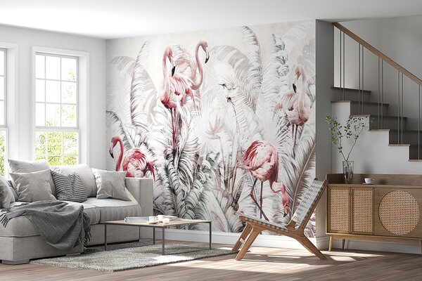 Fototapet Imagine de fundal cu flamingo și păsări, Fototapet designer, Fototapet populare, u73919 - Tapeko.ro