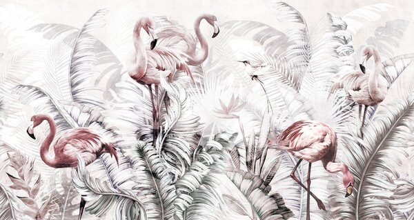 Fototapet Imagine de fundal cu flamingo și păsări, Fototapet designer, Fototapet populare, u73919 - Tapeko.ro