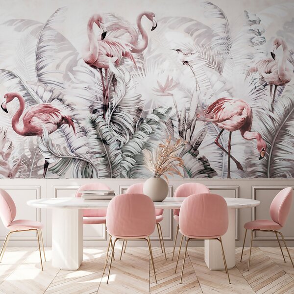 Fototapet Imagine de fundal cu flamingo și păsări, Fototapet designer, Fototapet populare, u73919 - Tapeko.ro