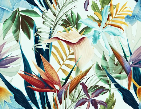 Fototapet Model floral colorat cu flori, Fototapet frunze, Fototapet populare, u73959 - Tapeko.ro