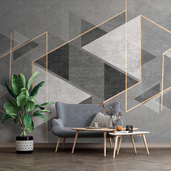 Fototapet Design geometric gri și alb, Fototapet geometric 3D, Fototapet populare, u74080 - Tapeko.ro