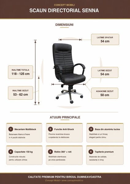 Scaun directorial SENNA, mecanism Multiblock piele ecologica, Albastru