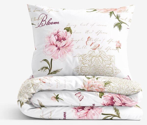 Goldea lenjerie de pat 100% bumbac - bujori cu versuri 150 x 200 și 50 x 60 cm
