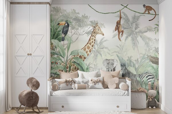 Fototapet Perete mural de animale în junglă, Fototapet jungle, Fototapet populare, u74709 - Tapeko.ro
