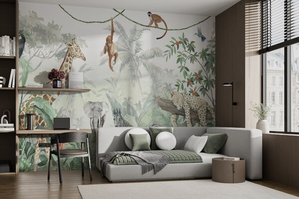 Fototapet Perete mural de animale în junglă, Fototapet jungle, Fototapet populare, u74709 - Tapeko.ro
