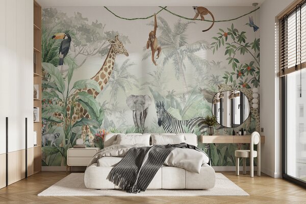 Fototapet Perete mural de animale în junglă, Fototapet jungle, Fototapet populare, u74709 - Tapeko.ro