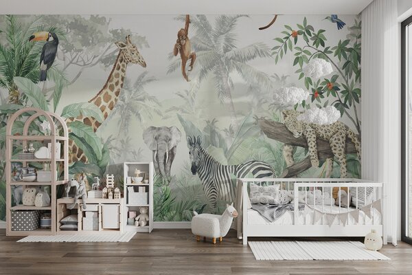 Fototapet Perete mural de animale în junglă, Fototapet jungle, Fototapet populare, u74709 - Tapeko.ro