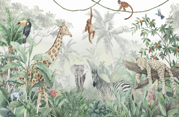 Fototapet Perete mural de animale în junglă, Fototapet jungle, Fototapet populare, u74709 - Tapeko.ro