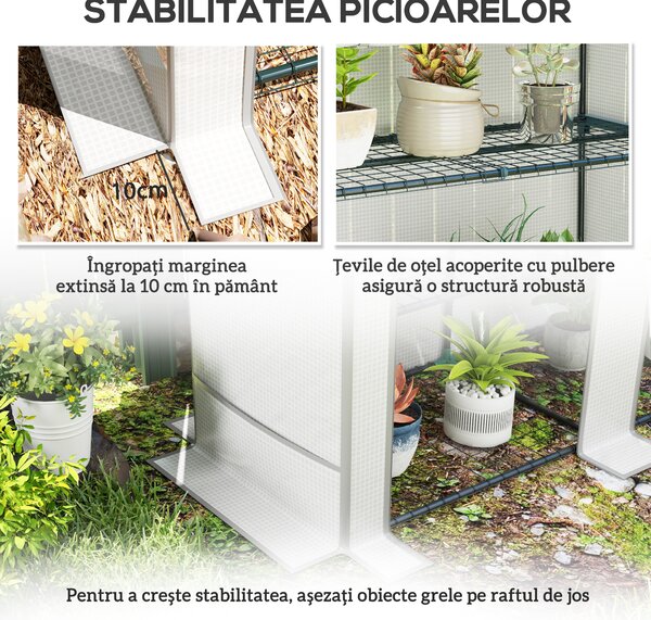 Outsunny Seră de Grădină cu 2 Uși Rulabile, Raft cu 3 Niveluri și Buzunare Laterale, Alb și Gri | Aosom Romania