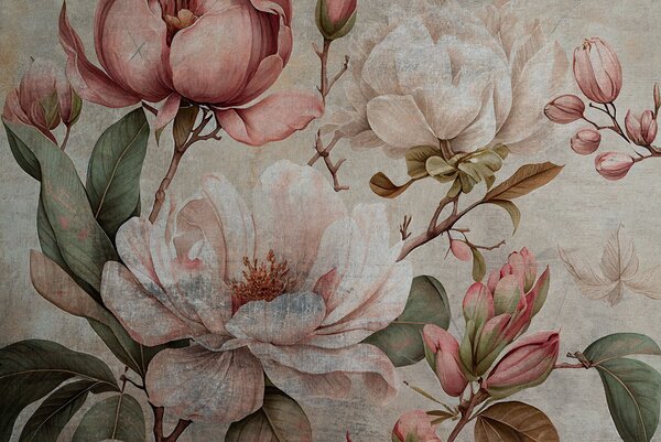 Fototapet Ilustrație florală vintage cu magnolii, Populare fototapet, Populare fototapet, u75382 - Muralas.ro