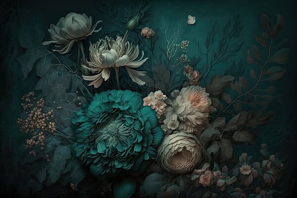 Fototapet Compoziție florală elegantă cu nuanțe profunde, Fototapet flori 3D, Fototapet populare, u75402 - Tapeko.ro