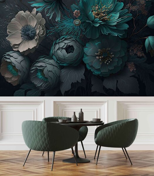 Fototapet Aranjament floral elegant în tonuri reci, Fototapet flori 3D, Fototapet populare, u75405 - Tapeko.ro