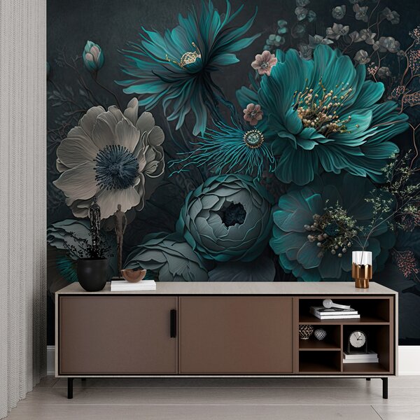 Fototapet Aranjament floral elegant în tonuri reci, Fototapet flori 3D, Fototapet populare, u75405 - Tapeko.ro