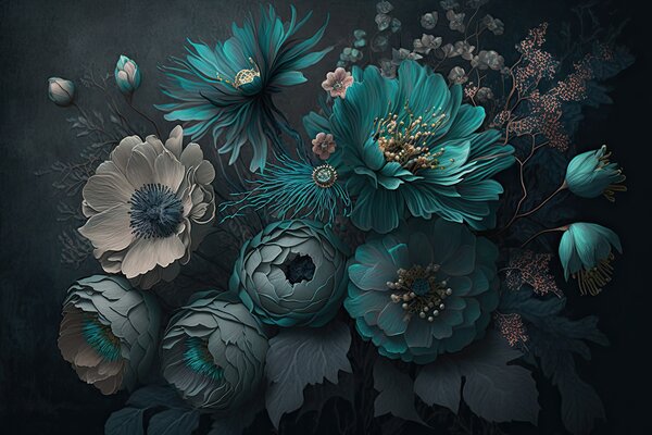 Fototapet Aranjament floral elegant în tonuri reci, Fototapet flori 3D, Fototapet populare, u75405 - Tapeko.ro