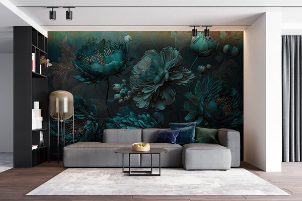 Fototapet Aranjament floral teal elegant pe pânză, Fototapet flori 3D, Fototapet populare, u75411 - Tapeko.ro