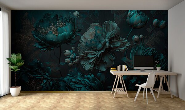 Fototapet Aranjament floral teal elegant pe pânză, Fototapet flori 3D, Fototapet populare, u75411 - Tapeko.ro
