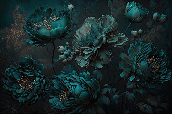 Fototapet Aranjament floral teal elegant pe pânză, Fototapet flori 3D, Fototapet populare, u75411 - Tapeko.ro