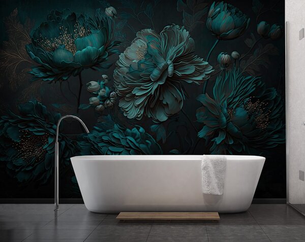 Fototapet Aranjament floral teal elegant pe pânză, Fototapet flori 3D, Fototapet populare, u75411 - Tapeko.ro