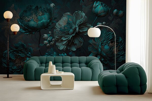 Fototapet Aranjament floral teal elegant pe pânză, Fototapet flori 3D, Fototapet populare, u75411 - Tapeko.ro