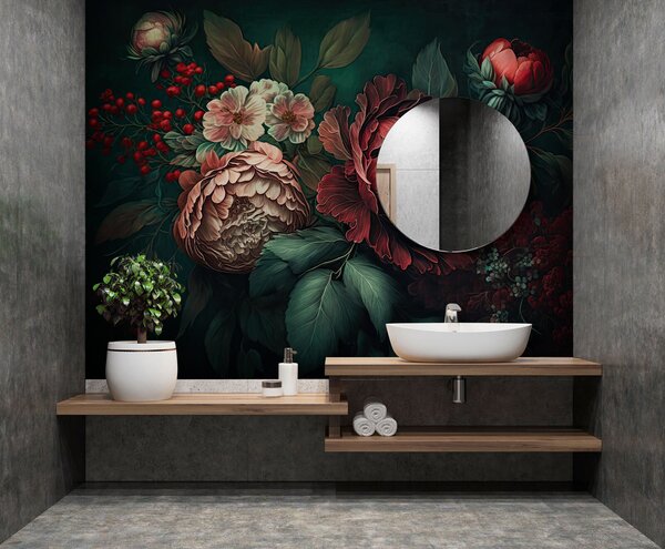Fototapet Pictura de flori și frunze, Fototapet flori 3D, Fototapet populare, u75412 - Tapeko.ro