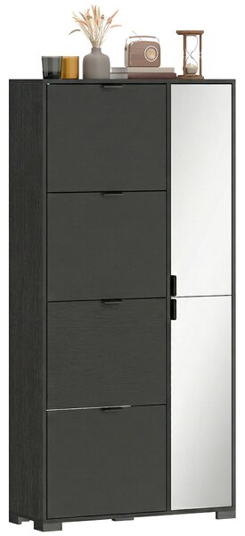 HOMCOM Dulap Pantofi cu Oglindă, 4 Sertare Rabatabile, Dulap de Hol, 82 x 30 x 168 cm, Negru | Aosom Romania