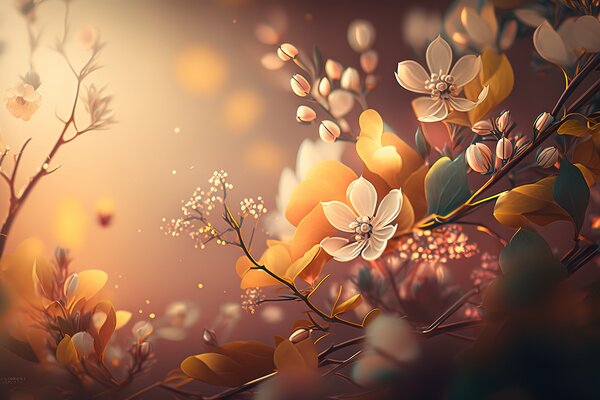 Fototapet Inflorescențe delicate în lumina blândă a soarelui, Fototapet flori, Fototapet populare, u75427 - Tapeko.ro