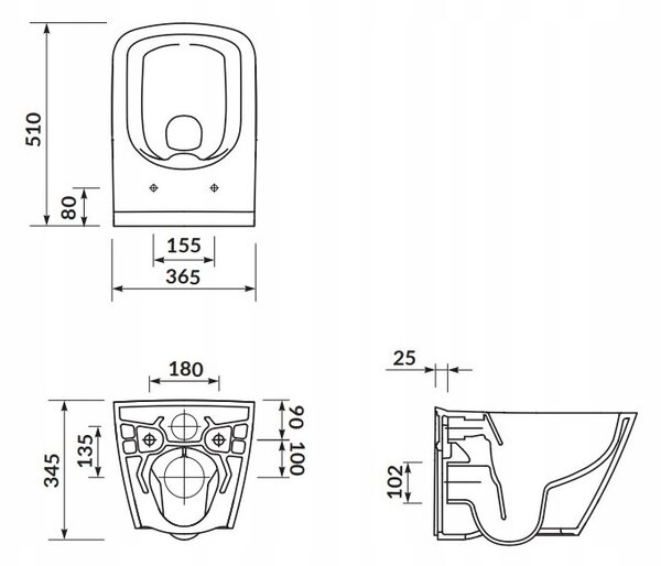 Cersanit City Square CleanOn, vas WC montat pe perete fără scaun, alb, K35-041